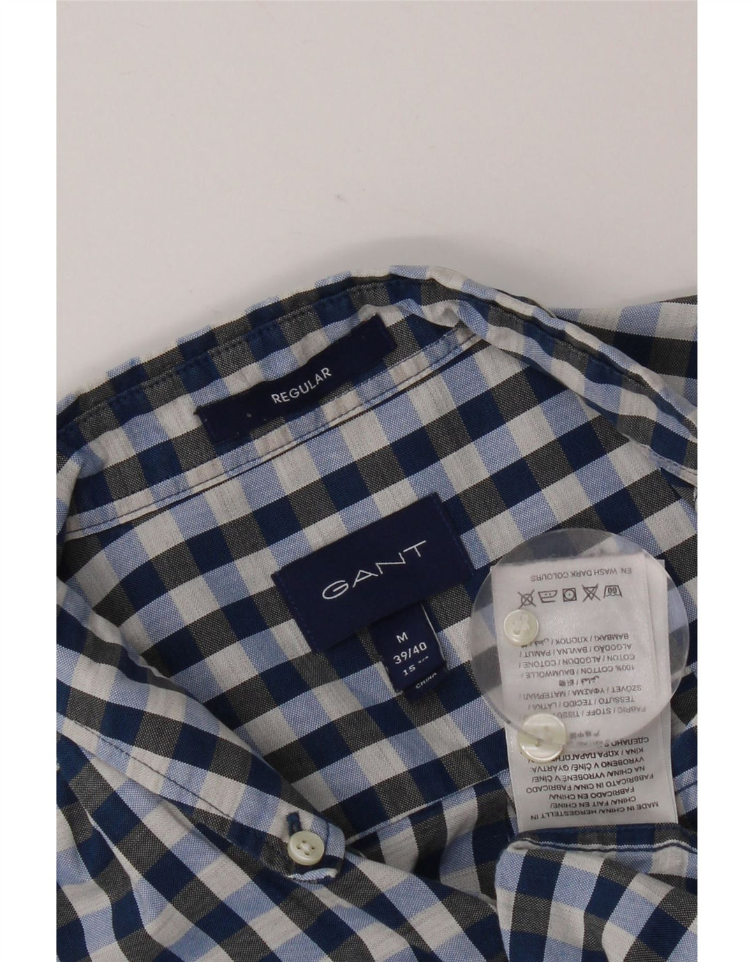 Camisa Gant Regular Fit para hombre Talla 39/40 15 1/2 Algodón a cuadros azul mediano