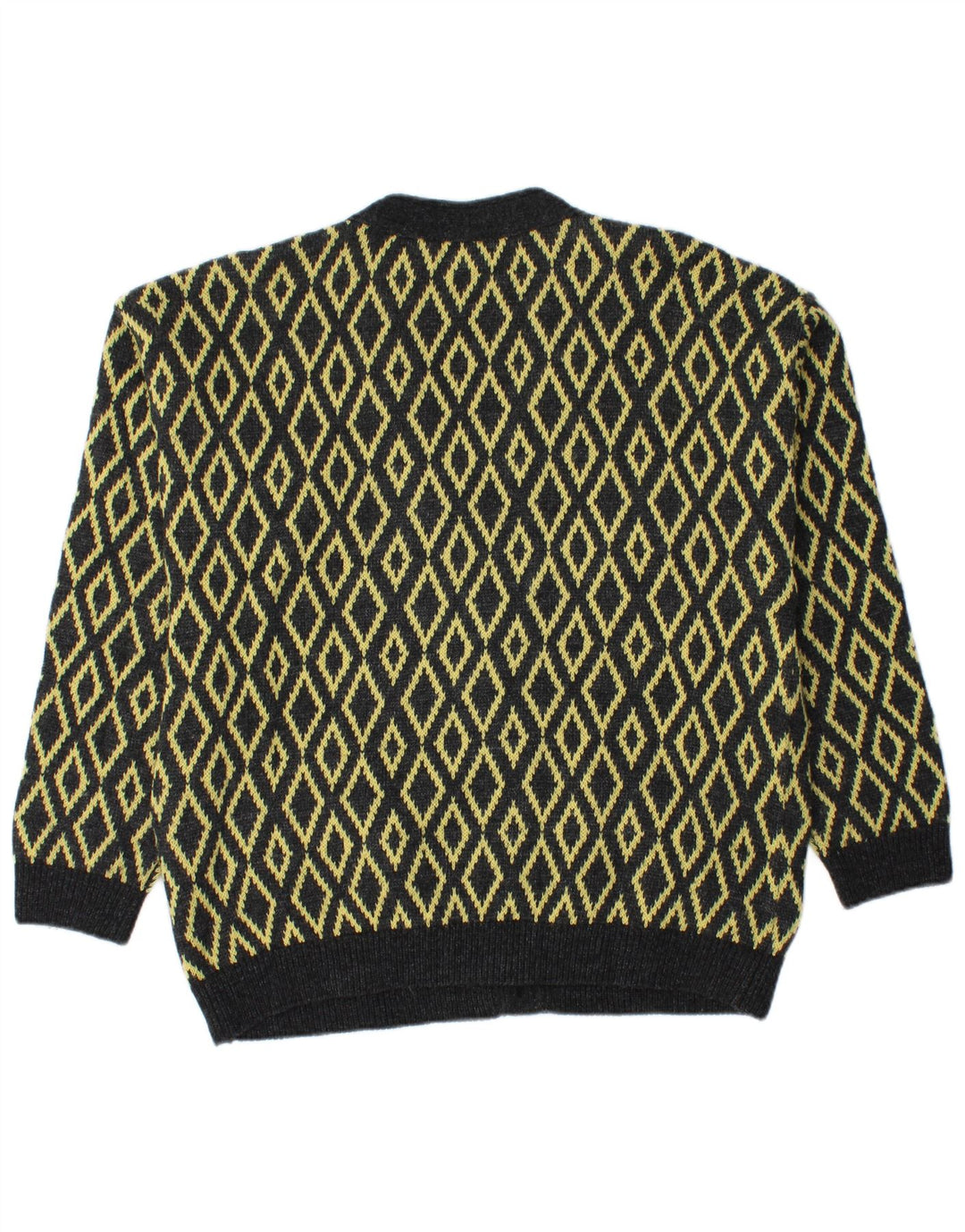 Stefanel Cárdigan para hombre suéter grande de lana amarilla Argyle/Diamond
