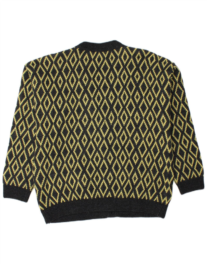 Stefanel Cárdigan para hombre suéter grande de lana amarilla Argyle/Diamond