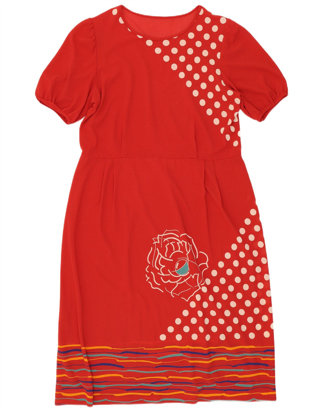 Vintage mujer vaina vestido Reino Unido 16 gran lunar rojo
