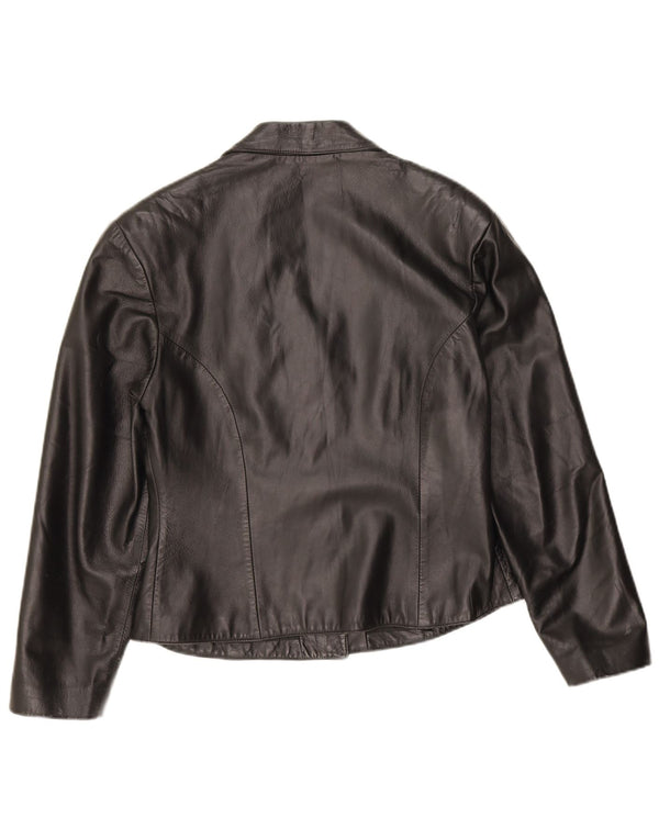 Vintage mujer 3 botones cuero Blazer chaqueta IT 46 cuero negro grande
