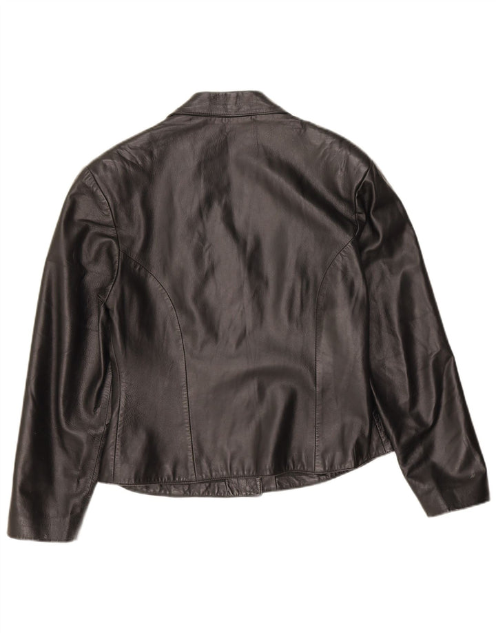 Vintage mujer 3 botones cuero Blazer chaqueta IT 46 cuero negro grande