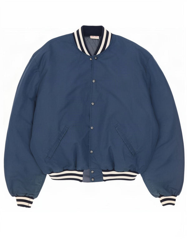 Vintage hombres gráfico Varsity chaqueta Reino Unido 44 2XL azul