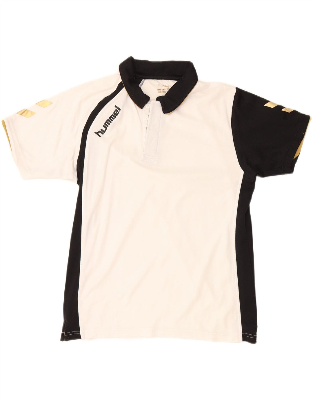 HUMMEL Mens Graphic Polo Shirt Medium White Colourblock Cotton Vintage Hummel and Second-Hand Hummel from Messina Hembry 