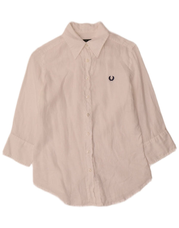 Fred Perry Camisa de manga 3/4 para mujer UK 10 Small White Linen