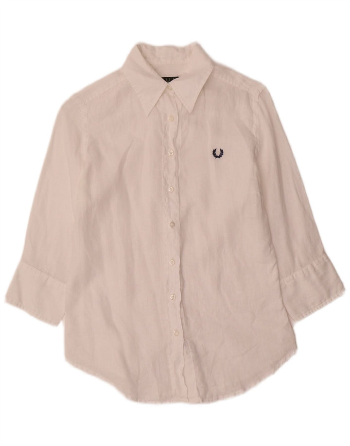 Fred Perry Camisa de manga 3/4 para mujer UK 10 Small White Linen