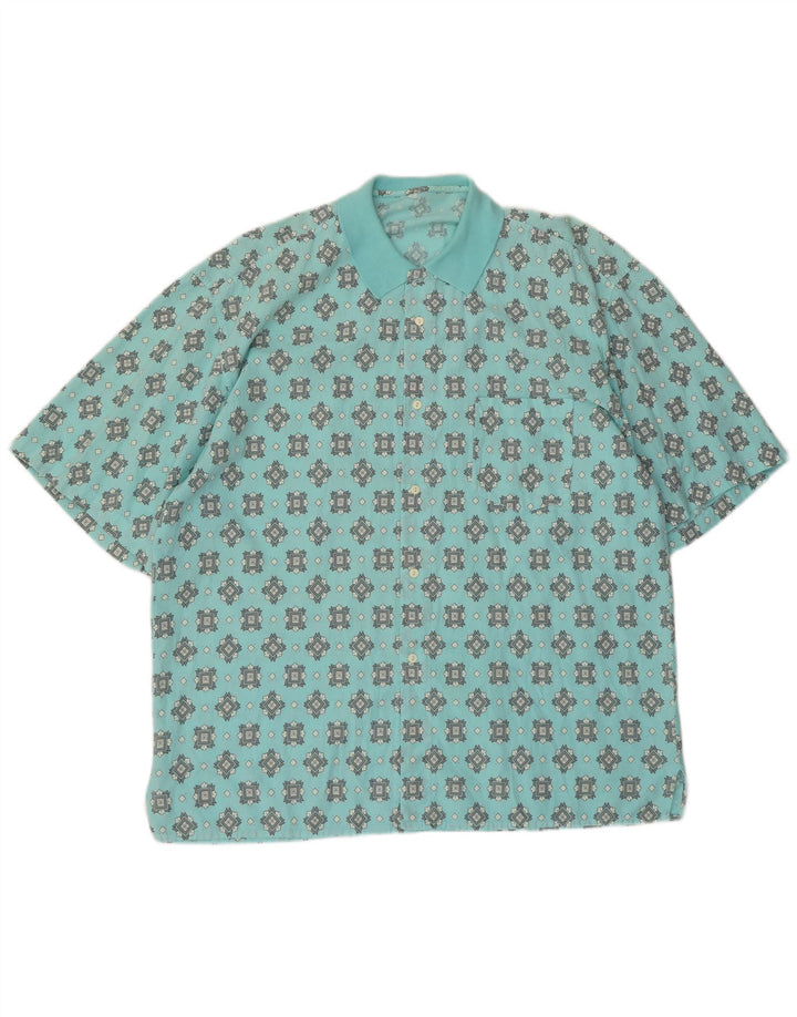 Vintage hombres camisa de manga corta grande turquesa geométrico