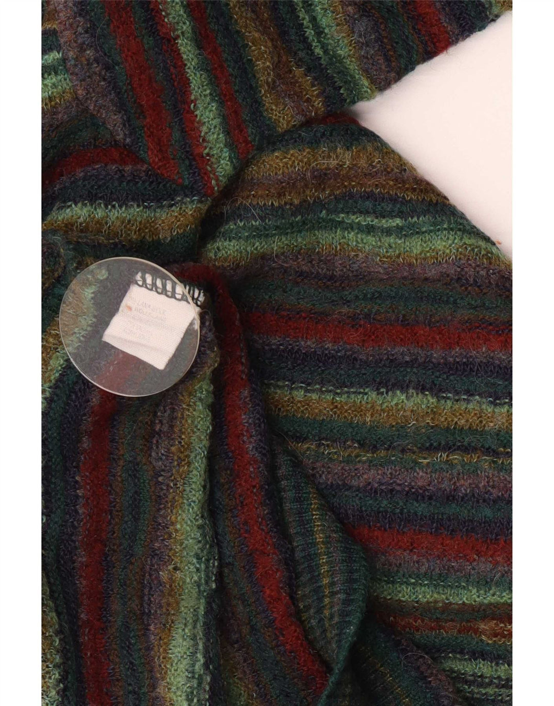 Vintage hombres V-cuello jumper suéter grande verde rayas lana
