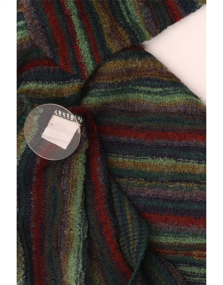 Vintage hombres V-cuello jumper suéter grande verde rayas lana
