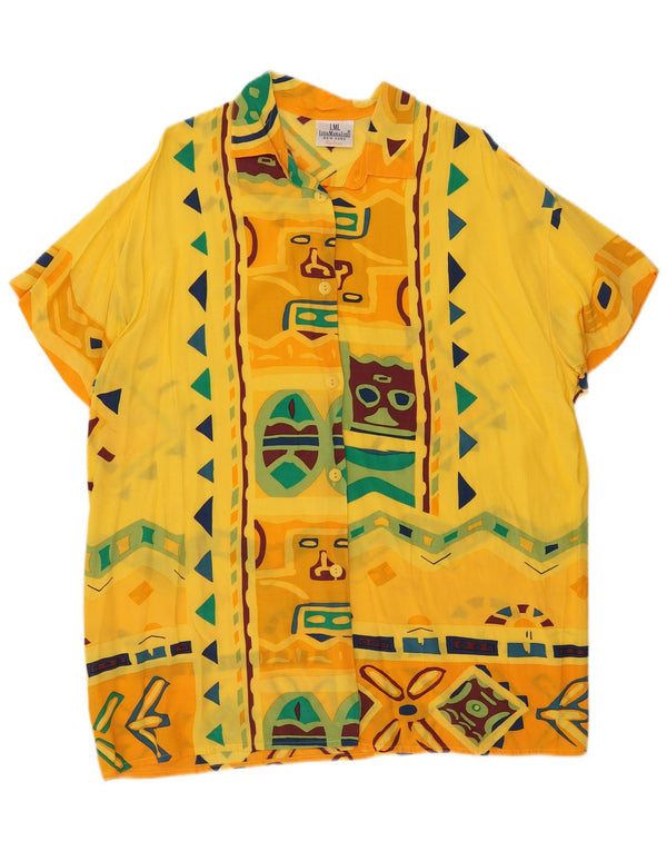 Vintage mujer ropa de playa camisa blusa IT 46 grande amarillo geométrico