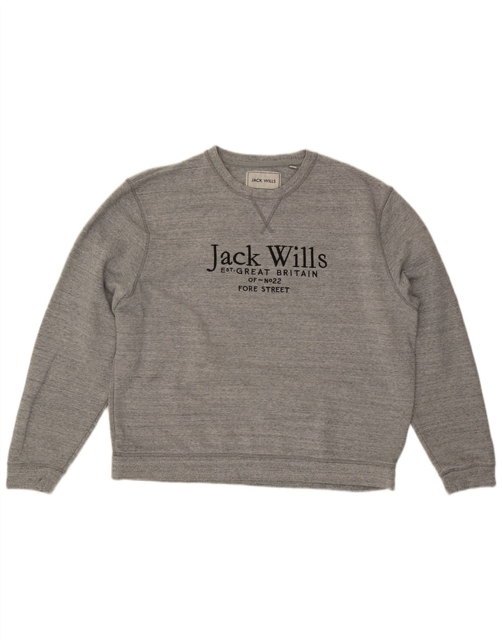 JACK & JONES Sudadera estampada para hombre Jumper 2XL Algodón moteado gris