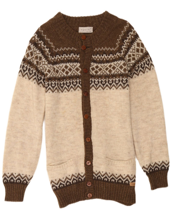 Gianni Abra Suéter tipo cárdigan largo para mujer IT 52 2XL Marrón Fair Isle