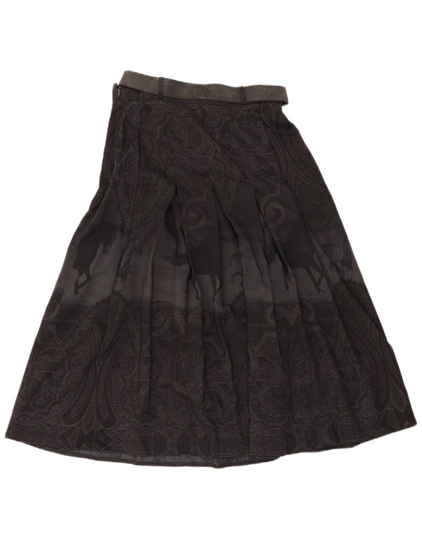 Vintage mujer cintura alta falda acampanada IT 46 Grande W28 Negro Paisley