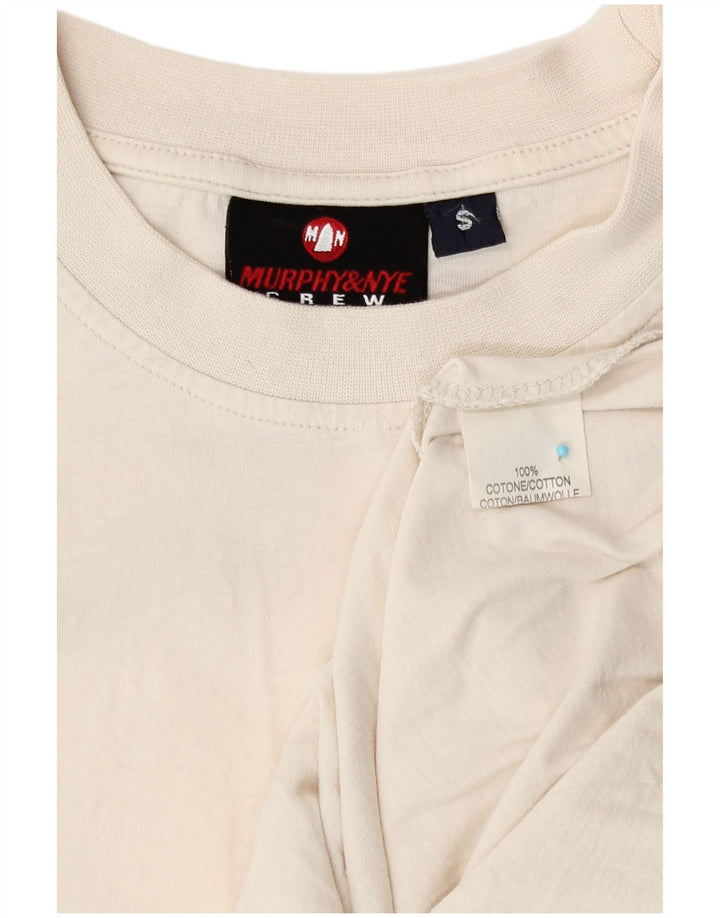 Murphy & Nye Mens Graphic Top Manga Larga Pequeño Algodón Blanco