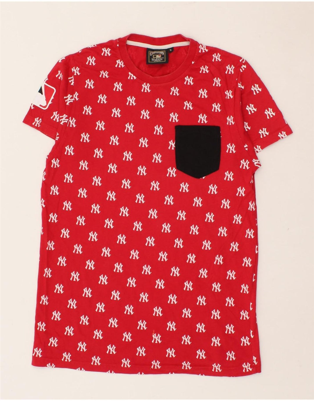 MAJESTIC Mens Abstract Pattern T-Shirt Top Small Red Cotton Vintage Majestic and Second-Hand Majestic from Messina Hembry 