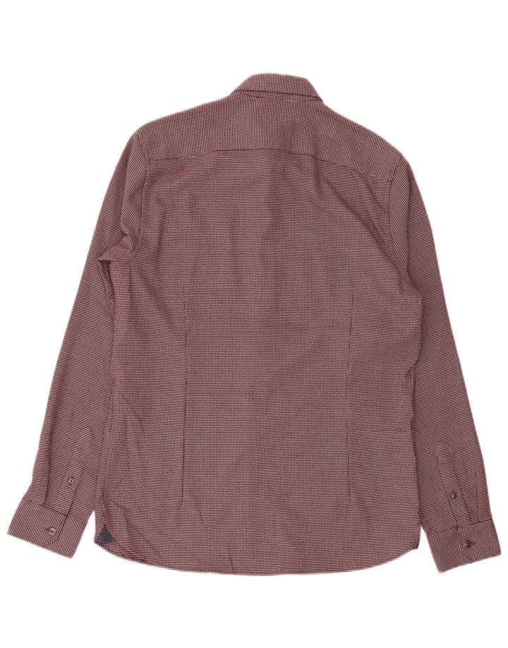 Ted Baker Camisa de corte regular para hombre Talla 3 Poliéster geométrico burdeos mediano