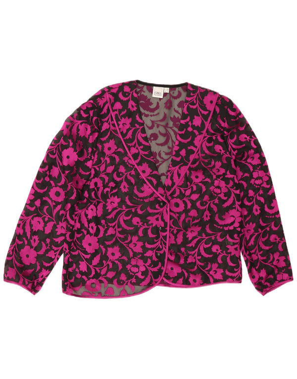 Vintage mujer 3/4 manga ver a través de camisa blusa Reino Unido 18 XL rosa floral