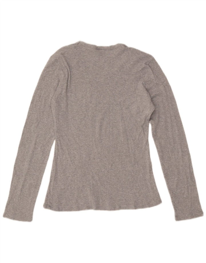 BENETTON Top gráfico para mujer de manga larga UK 46 Grande Algodón moteado gris