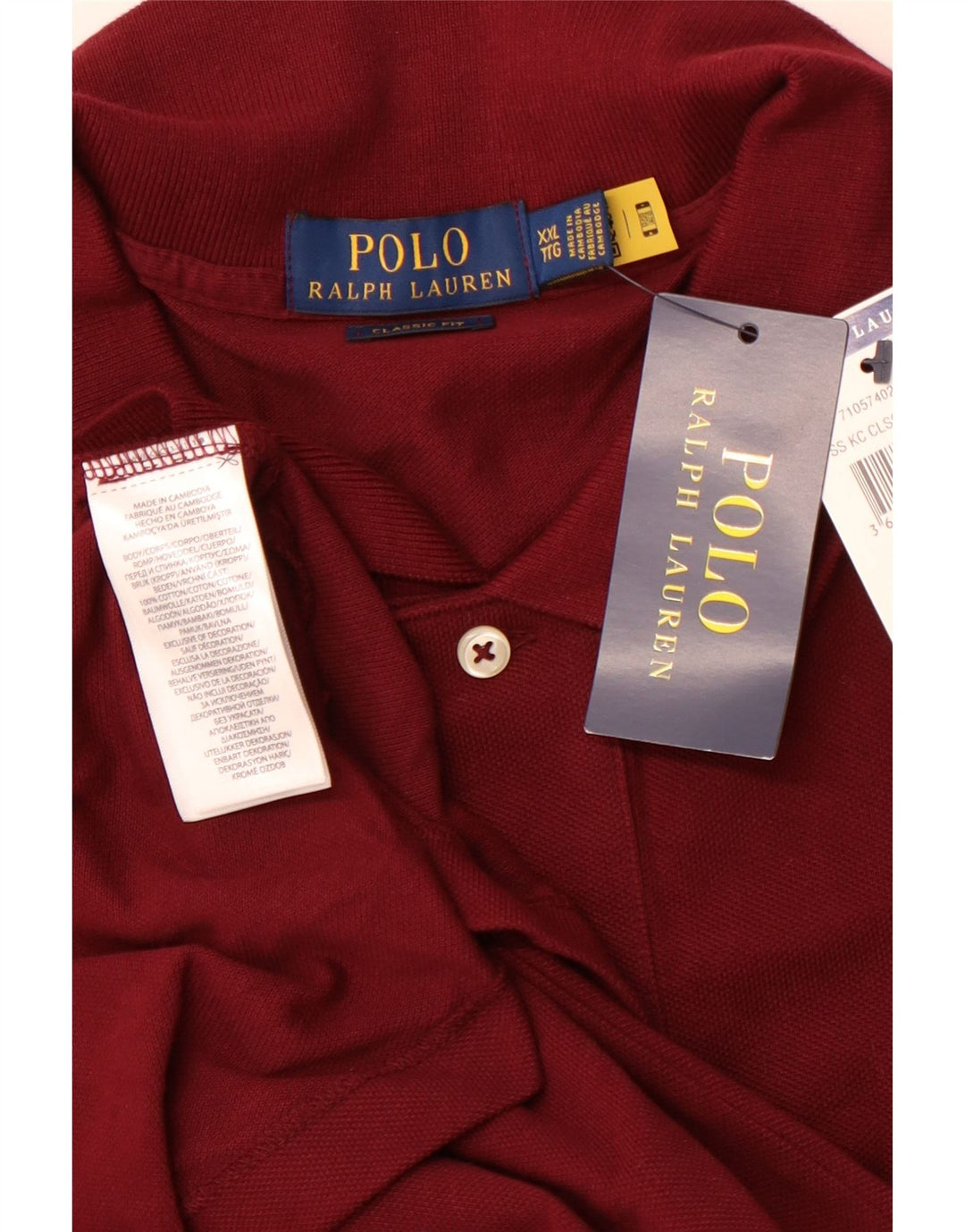 POLO RALPH LAUREN Polo de ajuste clásico para hombre 2XL Algodón burdeos