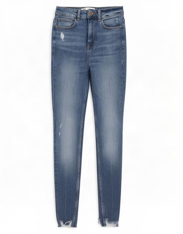 Zara Vaqueros pitillo desgastados de cintura alta para mujer EU 36 XS W26 L27 Algodón azul