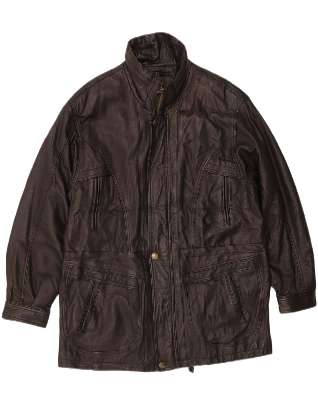 Chaqueta de cuero vintage para hombre IT 52 XL cuero negro