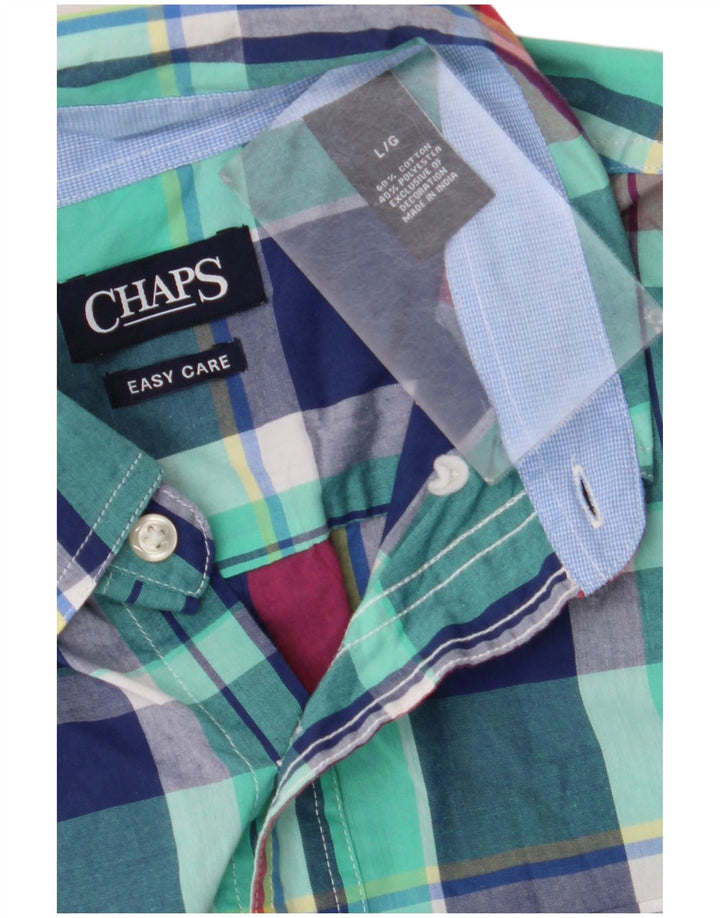 Chaps Camisa de manga corta para hombre de fácil cuidado, algodón a cuadros multicolor grande