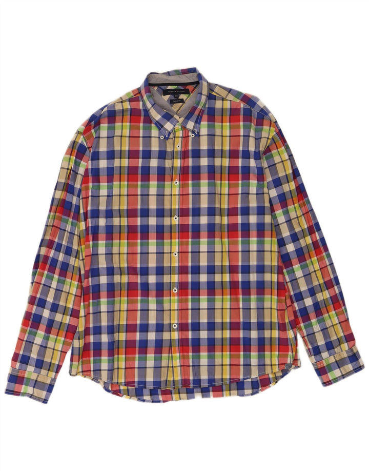 Tommy Hilfiger Camisa de ajuste personalizado para hombre 2XL Algodón a cuadros multicolor