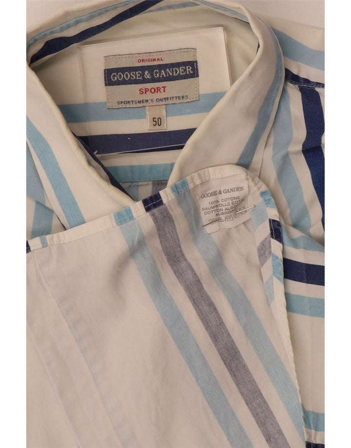 GOOSE & GANDER Camisa de manga corta para hombre IT 50 Medium Blanco Algodón a rayas