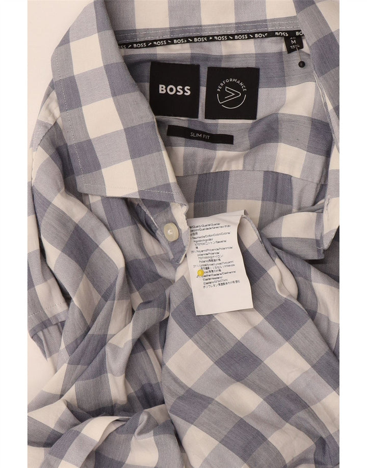 Hugo Boss Camisa Slim Fit para hombre Talla 15 1/2 Algodón a cuadros azul mediano