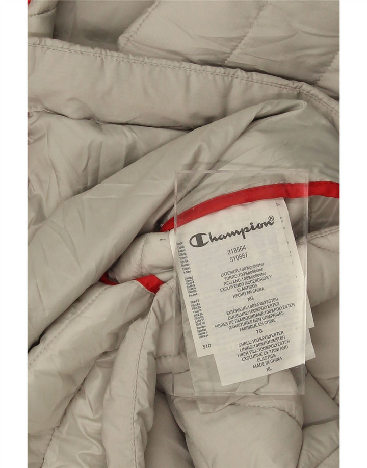 CHAMPION Womens Hooded Padded Jacket UK 18 XL Grey Polyester Modern Vintage Champion and Second-Hand Champion from Messina Hembry 