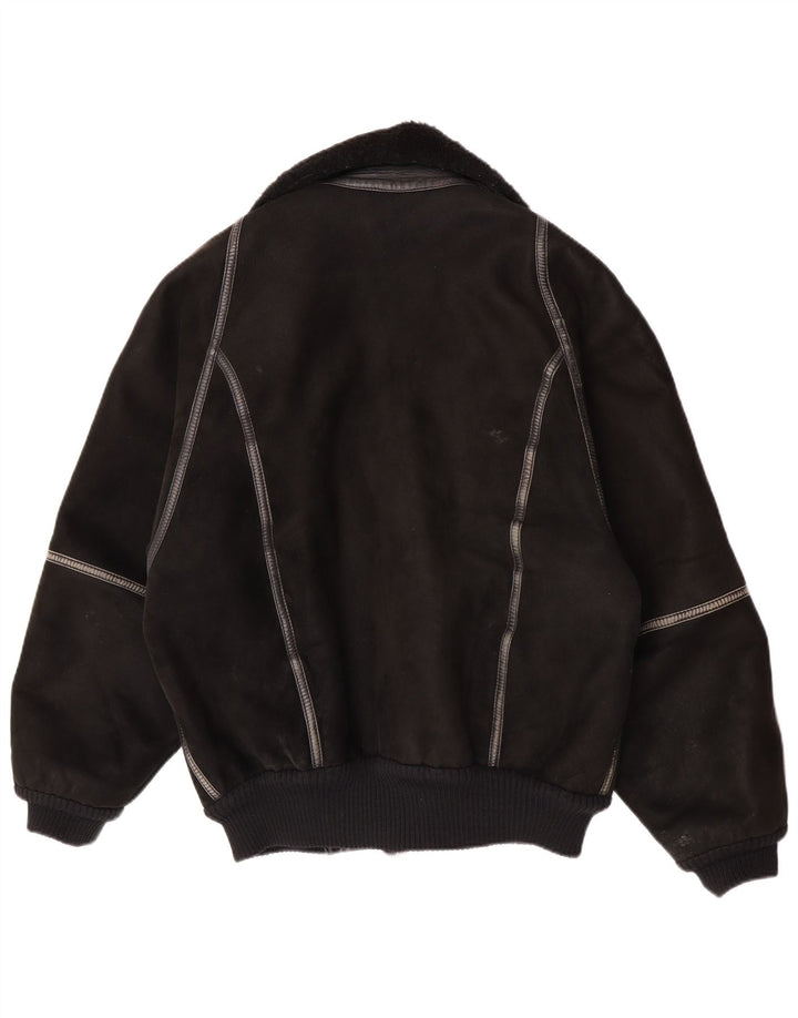 Vintage hombres shearling chaqueta IT 50 grande negro shearling
