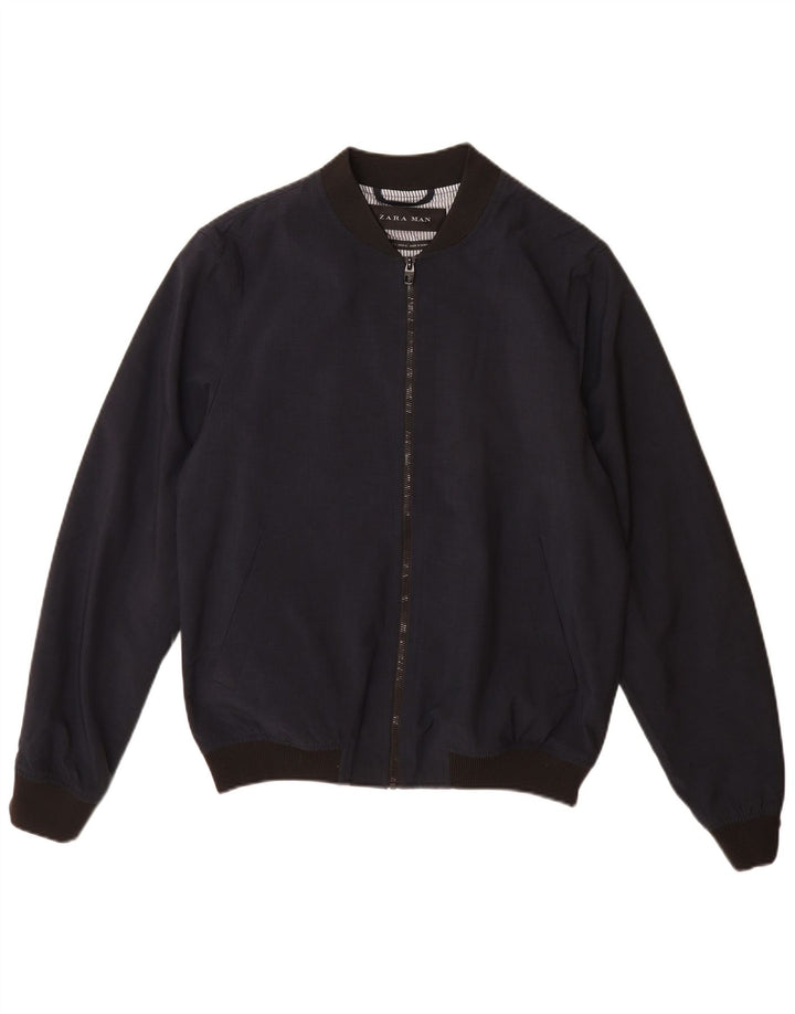 Zara Chaqueta Bomber para Hombre UK 40 Grande Poliéster Azul Marino