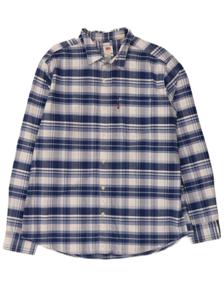 LEVI'S Camisa de franela de ajuste estándar para hombre Algodón a cuadros azules grandes
