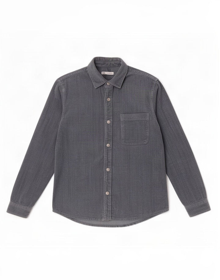 Zara Hombre Camisa Pana Algodón Azul Medio