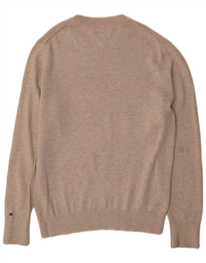Tommy Hilfiger Suéter con cuello redondo para hombre, talla grande, color beige