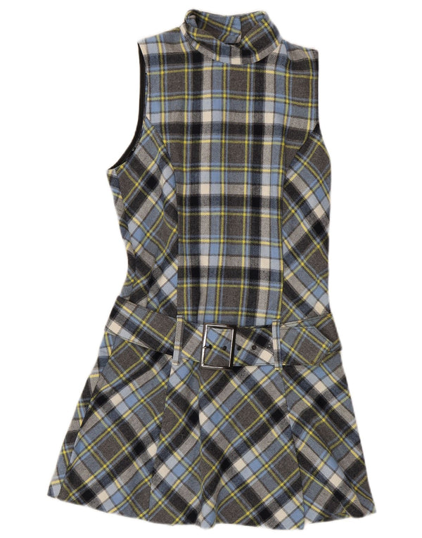 SISLEY Vestido acampanado sin mangas para mujer UK 6 XS Lana a cuadros multicolor