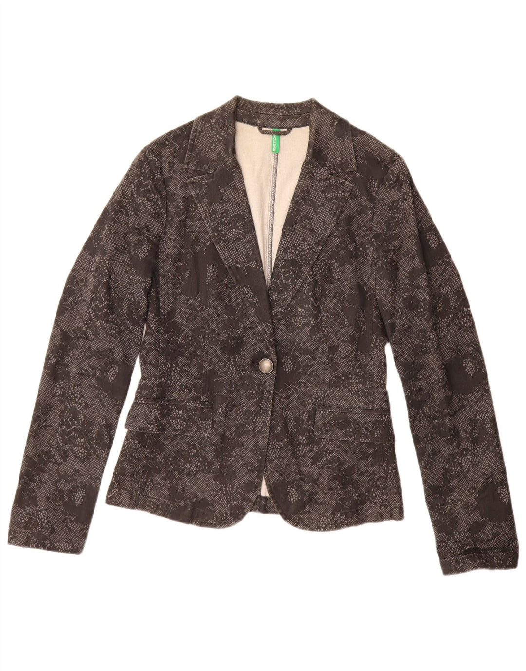 Benetton Chaqueta Americana De 1 Botón Para Mujer ES 40 Small De Algodón Floral Negro