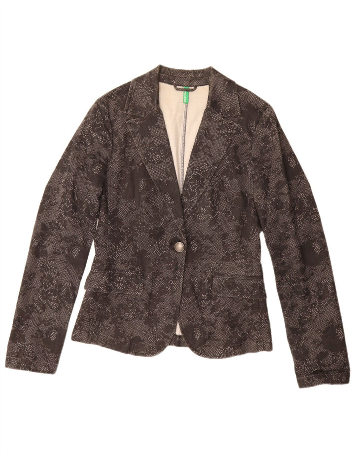Benetton Chaqueta Americana De 1 Botón Para Mujer ES 40 Small De Algodón Floral Negro