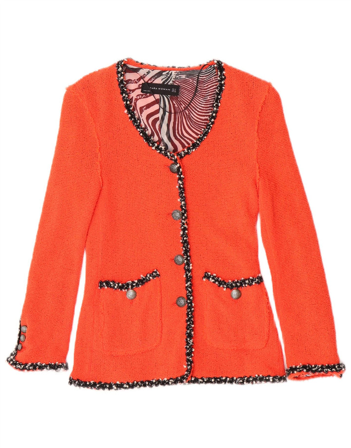 Zara Chaqueta Blazer De Punto De 4 Botones para Mujer UK 42 Algodón Naranja Mediano