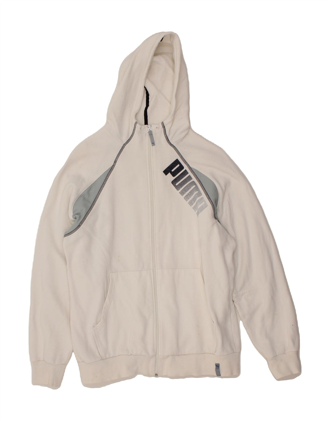 PUMA Mens Graphic Zip Hoodie Sweater Large Off White Colourblock Polyester Vintage Puma and Second-Hand Puma from Messina Hembry 