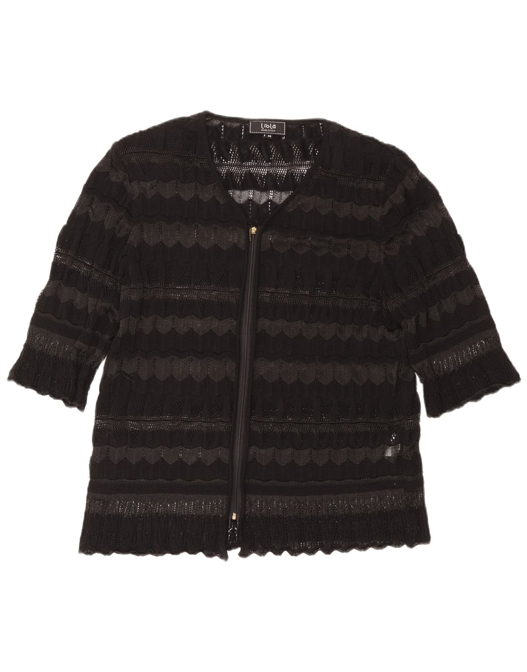 Liola Cárdigan de Manga Corta para Mujer IT 48 XL Negro Rayas