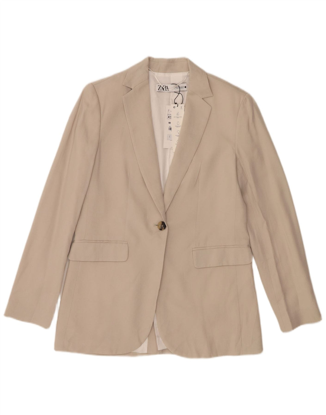 Zara Mujer Chaqueta Blazer De 1 Botón UK 6 XS Beige Lyocell