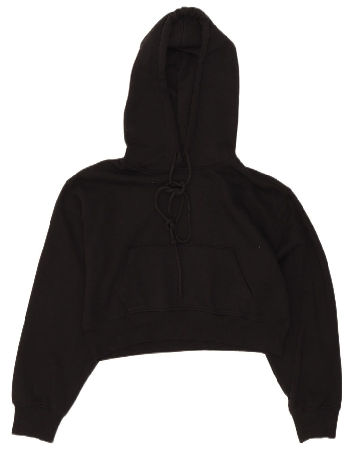 Zara Mujer Crop Sudadera con capucha Jumper UK 44 Mediano Negro Poliéster