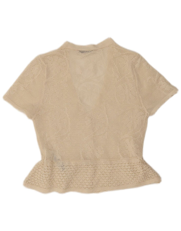 Zara Blusa estilo camisa de croché de manga corta para mujer UK 40 Large Off White
