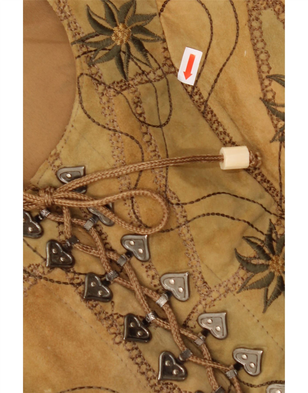 VINTAGE Chaleco de ante para mujer EU 38 Cuero floral marrón medio