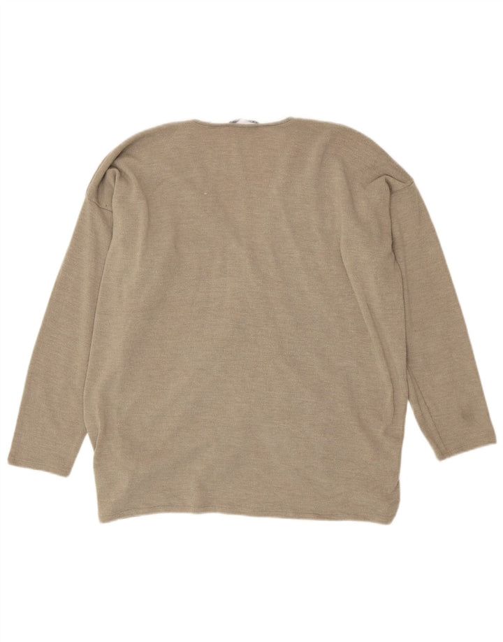 Zara Mujer Top Extragrande Manga Larga UK 42 Poliéster Beige Medio