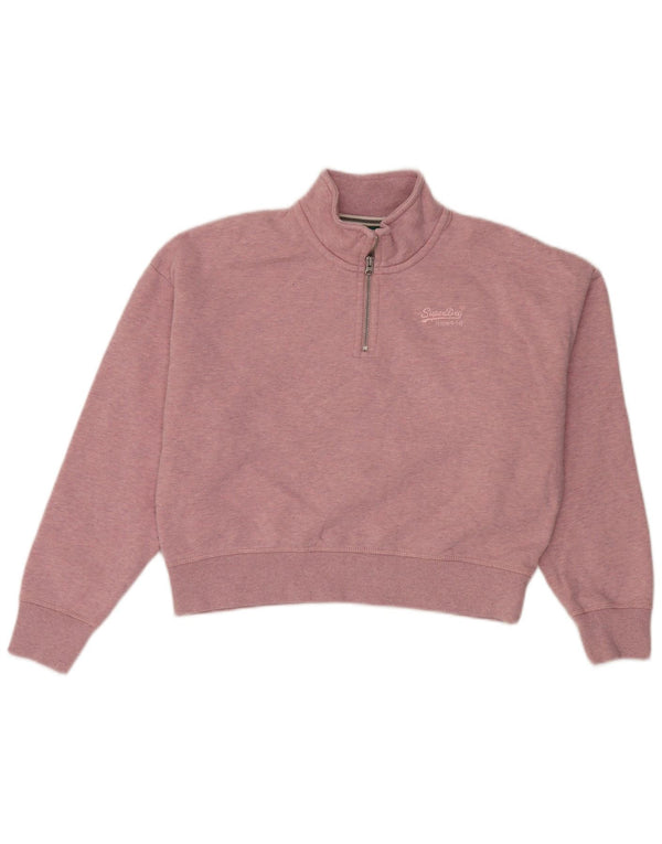 Fat Face Mujer Crop Zip Neck Sudadera Jumper UK 42 Algodón Rosa Medio