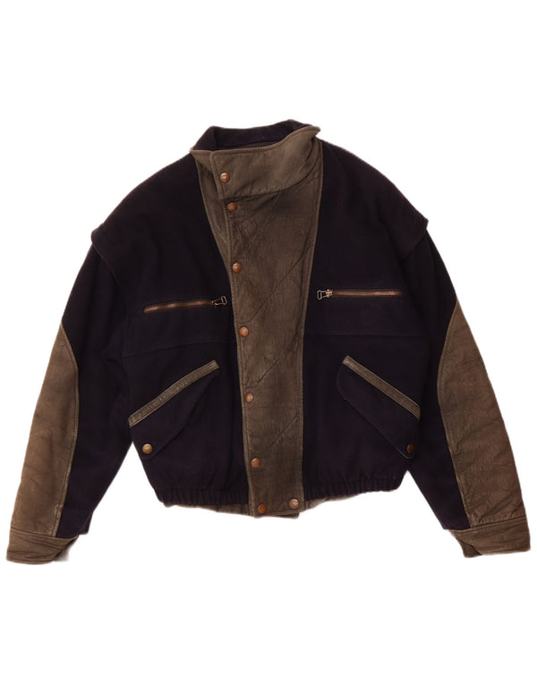 VITTORIO FORTI Chaqueta bomber para mujer IT 46 Large Viscosa azul marino