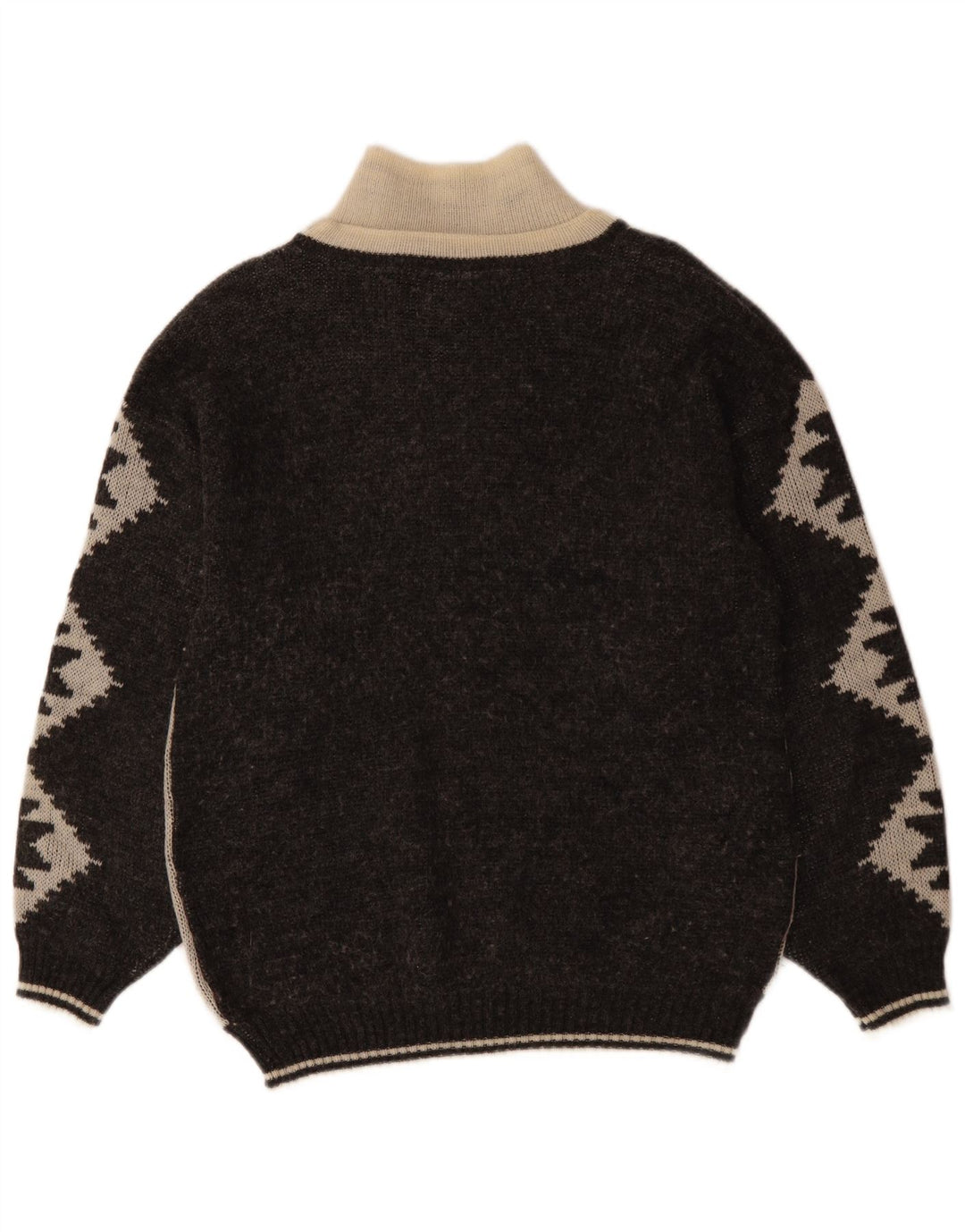 VINTAGE Hombres Zip Neck Jumper Suéter IT 46 Pequeño Negro Fair Isle