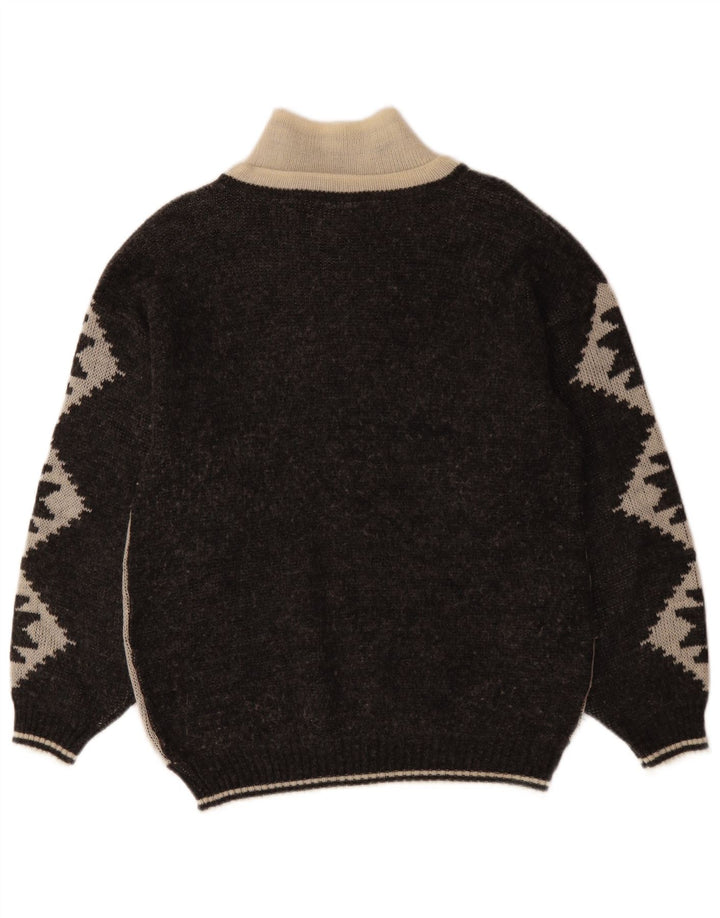 VINTAGE Hombres Zip Neck Jumper Suéter IT 46 Pequeño Negro Fair Isle